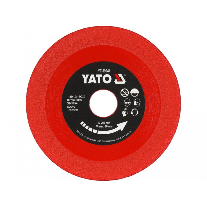 Диск відрізний алмазний по гресу, склу, кераміці YATO Ø=125/22.2х1,2х15 мм, в суому режимі [25/200]