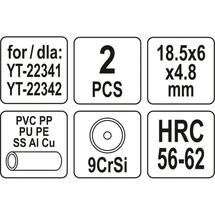 Різці дискові YATO Ø= 18,5/ 6 мм, t= 4,8 мм до труборізів YT-22341,-22342, 2 шт [24/144]