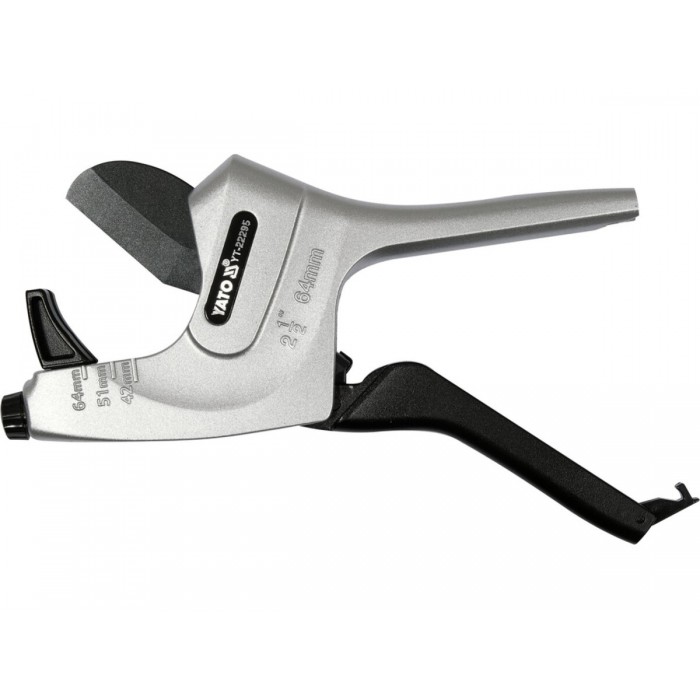 Труборіз для ПВХ, ПУ, ПЕ, ПП труб YATO з Ø= 42, 51, 64 мм, алюмінієвий корпус [6/24]