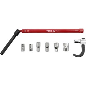 Ключ для монтажу сантехн. арматури на шарнірі YATO з головками: М9 10 11 12 14 17 мм і гаком, 8 елем