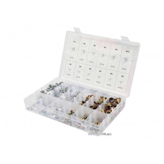 Нітогайки сталеві і алюмінієві YATO з різними розмірами М3-М10, 300 шт. в футлярі [5/20]