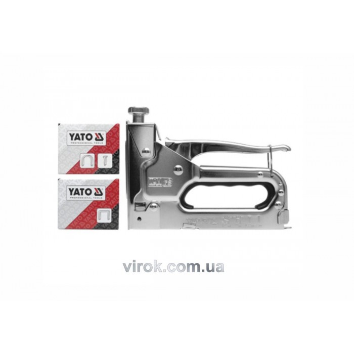 Степлер з регулятором сили YATO : для скоби/Цвяхи, b= 10.6 мм, h= 6-14 мм, t= 1,2 мм [12/24]