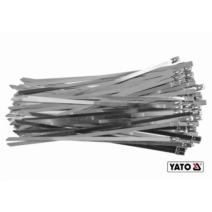 Хомут затискний YATO : смужка- 4.6 х 200 мм з нержавіючої сталі, пак. 100 шт [100]