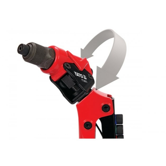 Заклепочник YATO з обертовою головкою l=275мм, для нітів Ø=2,4; 3,2; 4,0; 4,8мм, нітогайок М3-М6 [8]