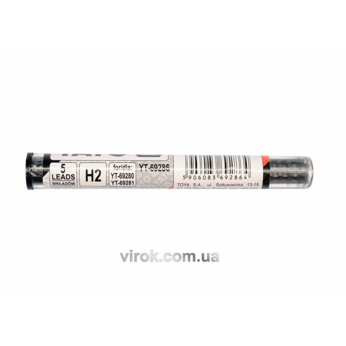 Стержень графітний YATO : "H2", чорний для олівця автомата. 5 шт. [20/1000]