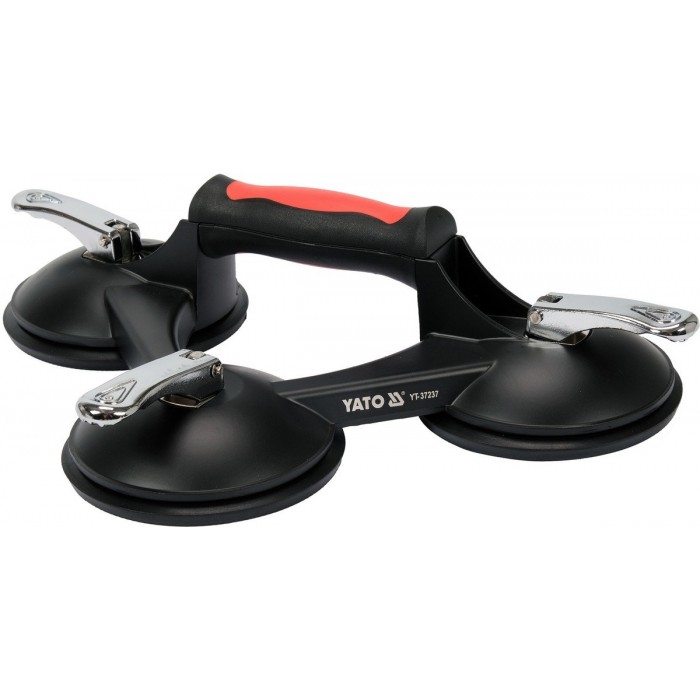 Присоски для монтажу скла (алюміній) YATO: 3-ри чашки Ø= 125 мм, m= 190 кг, 345х 282х 7 мм [12/96]