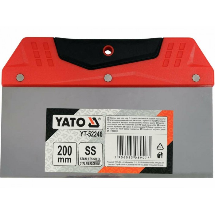 Шпатель для фінішного шпаклювання YATO, 200 мм t= 0.5 мм з нержавіючої сталі [12/120]