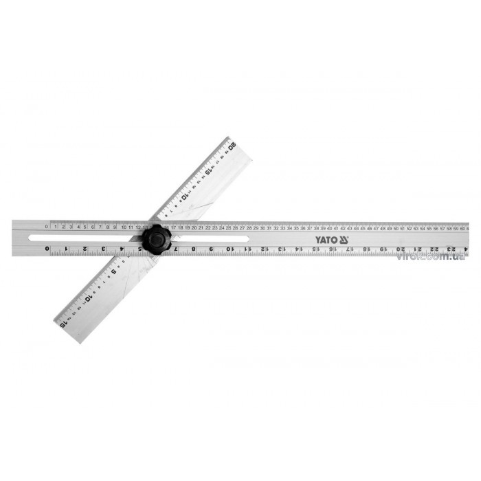 Кутник алюмінієвий YATO з 2-х лінійок, з метричними і дюймовими шкалами, l= 600 x 360 мм [6/24]