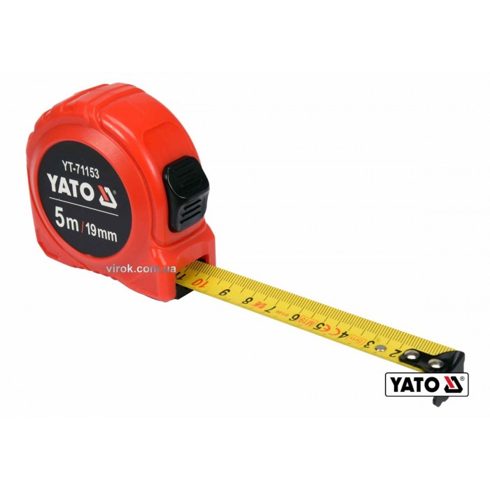 Рулетка YATO: L=5 мx19 мм, з сталевою стрічкою, нейлоновим покриттям, подвійним блокуванням [12/96]