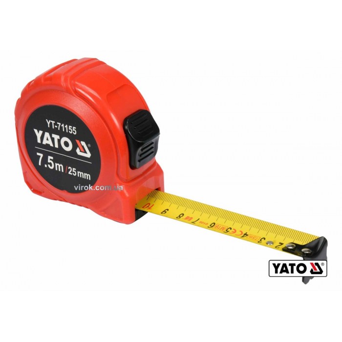 Рулетка YATO: L=7.5мx25мм, з сталевою стрічкою, нейлоновим покриттям, подвійним блокуванням [6/48]