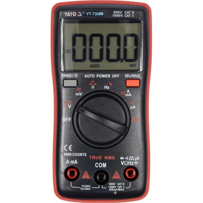 Мультиметр TRUE RMS електричних параметрів YATO з LCD-цифровим діапазоном 9999 [100]