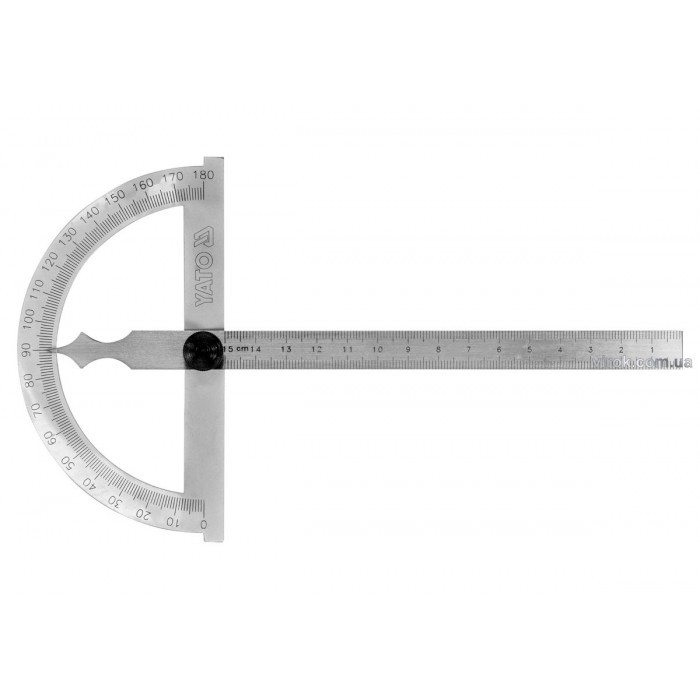 Кутомір- транспортир з лінійкою YATO; 120 х 150 мм, діапазони: кут- 0-180°, відстань- 0-150 мм [50]