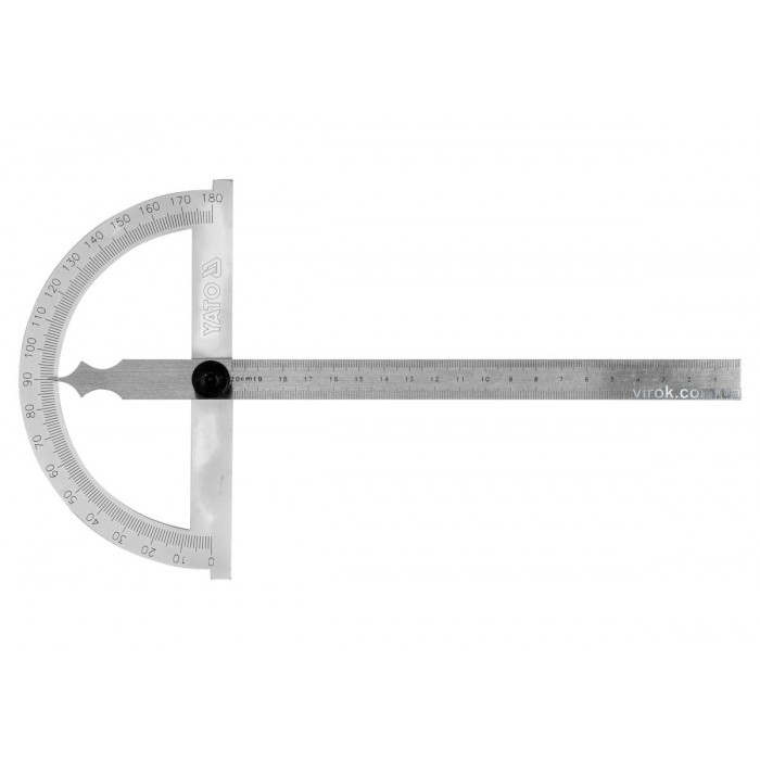Кутомір- транспортир з лінійкою YATO; 150 х 250 мм, діапазони: кут- 0-180°, відстань- 0-200 мм [50]