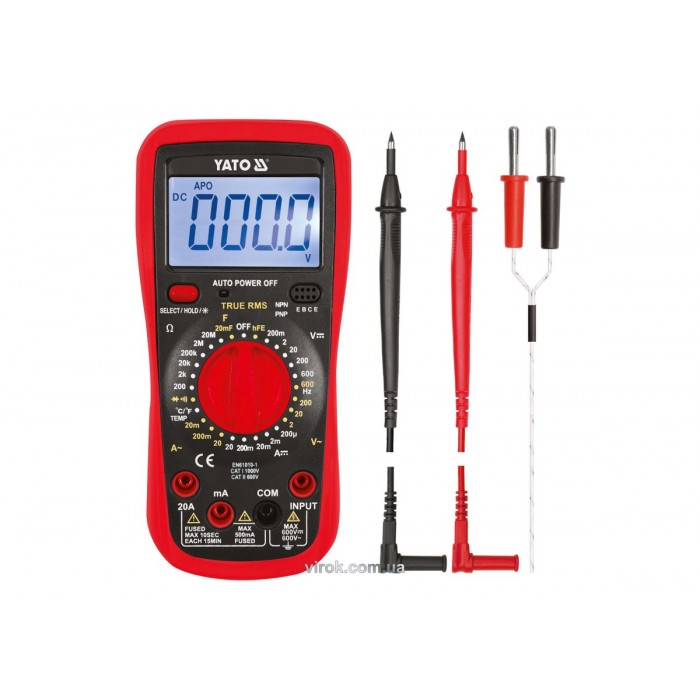 Мультиметр для вимірювання електричних параметр/ YATO з LCD-дисплеєм і провідниковими контактами[20]