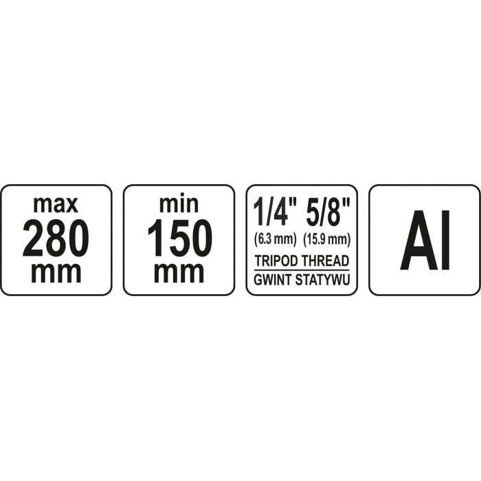 Штатив тринога YATO телескоп (2 секціі) . кріплення 5/8", з штангою 70мм. H= 15-28 см. алюмінієвий