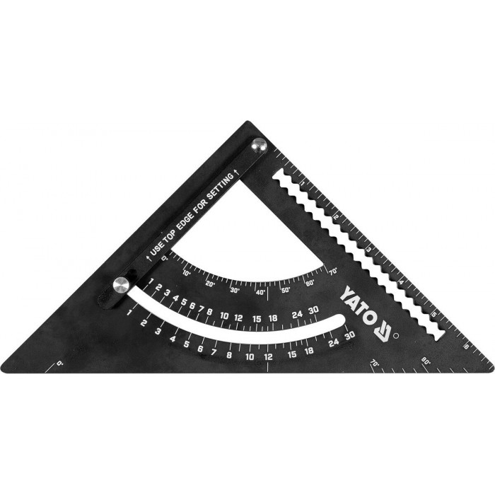Кутник алюмінієвий 90°-45°-45° YATO l= 170 мм з транспортиром і стрілкою [6/24]