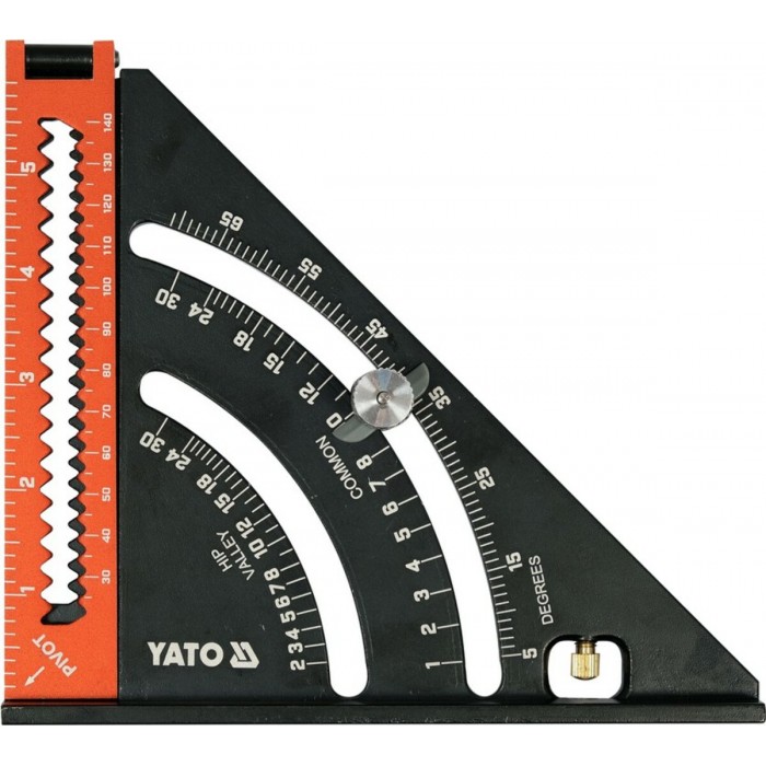 Кутник алюмінієвий зі стопкою- 140 мм, 90°-45°-45° YATO l= 210/290 мм з транспортиром [6/24]