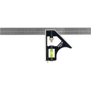 Кутник багатофункційний металевий YATO 300 мм з прямим кутом і рівнем 45 | 90 ˚ [12/72]