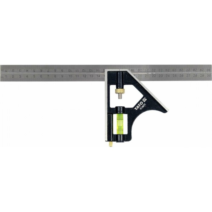 Кутник багатофункційний металевий YATO 300 мм з прямим кутом і рівнем 45 | 90 ˚ [12/72]