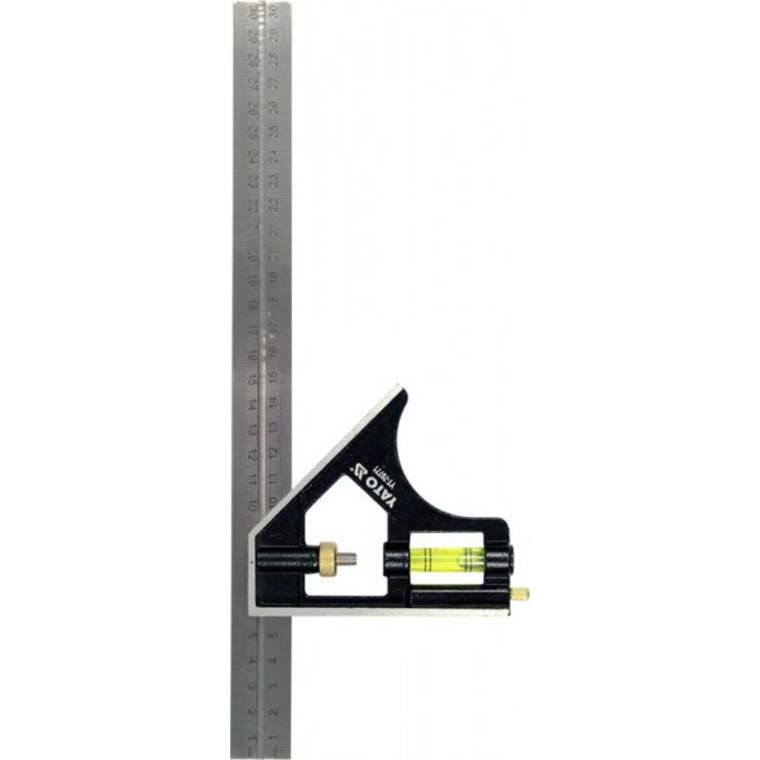 Кутник багатофункційний металевий YATO 300 мм з прямим кутом і рівнем 45 | 90 ˚ [12/72]