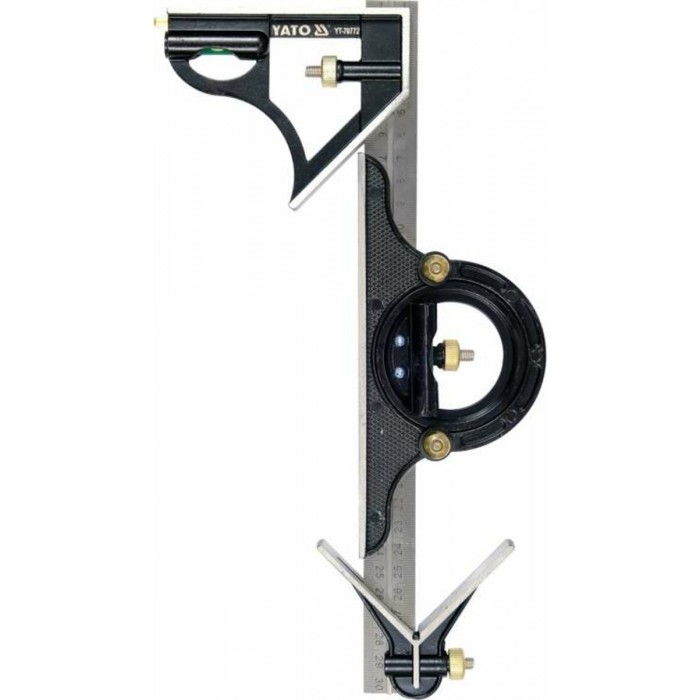 Кутник багатофункційний на смузі YATO 300 мм з кутоміром 45 | 90 | 180 градусів  і центруючим кутом
