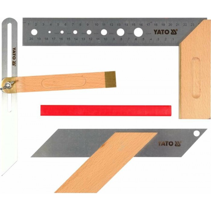 Набір столярних кутників 3 шт YATO: 90˚ L=250 мм,рег.кут,діаг.45˚,135˚L=235 мм стол.олів L=180мм [4]