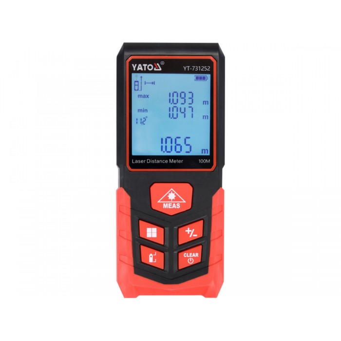 Дальномір лазерний YATO з LCD- дисплеєм дальн- 100м, похибка ±2мм, виміри площі і об'єму живл- 2-ААА