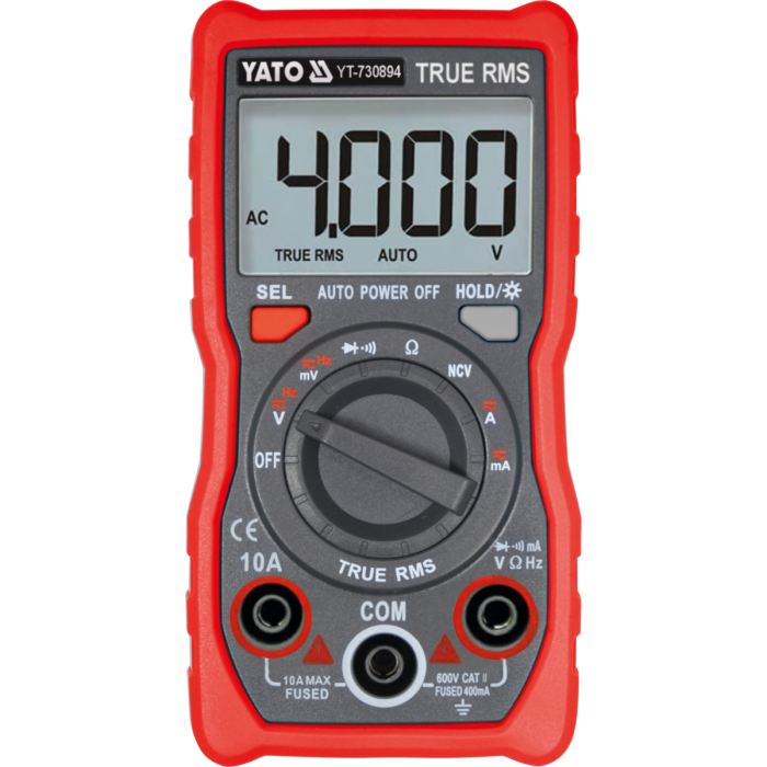 Мультиметр TRUE RMS електричних параметрів YATO з LCD-цифровим діапазоном 4000 від 2х1,5V;AA батар