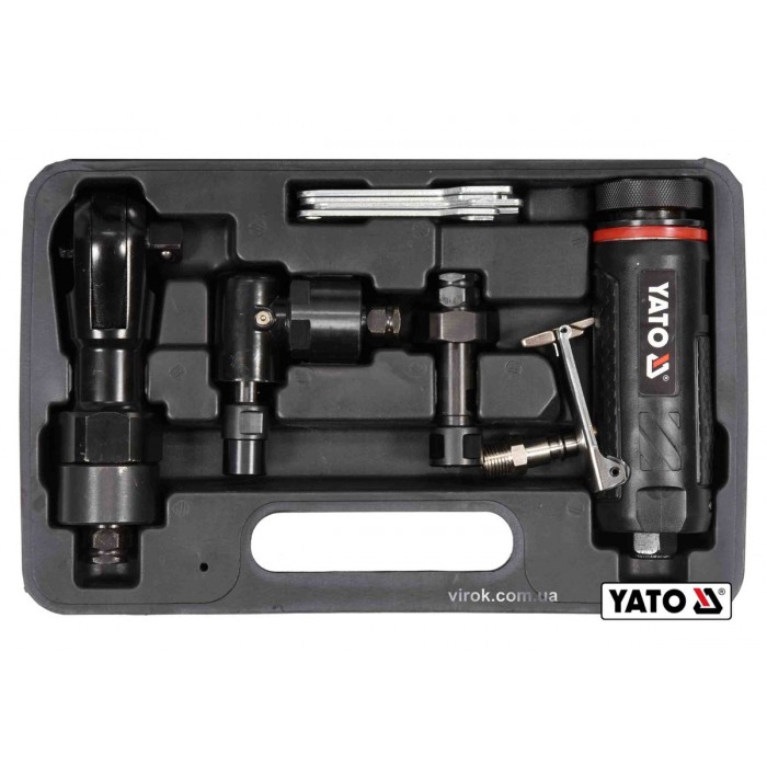 Тріщатка, шліфмашинки кутова і пряма пневматичні YATO: 1/2", тиск- 0.63 МПа, 113 л/хв 3 шт+кейс [10]