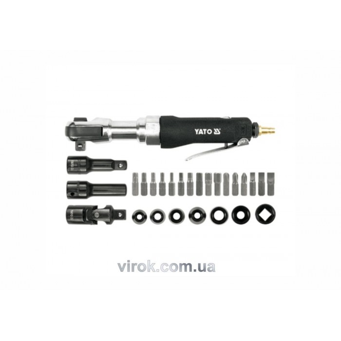 Тріщатка пневматична YATO : квадрат- 1/2", 68 Нм, 6.2 бар, 110 л/хв, з обладунками, 30 шт.(DW)