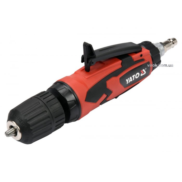 Дриль пневматичний прямий YATO : Ø= 1/4", самозатискний патрон Ø≤10 мм,  6.3 Bar, 113 л/хв [20]