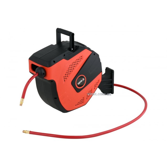 Шланг пневматичний ПВХ на котушці YATO з швидкоз'єдн. наконеч-ми 1/4", Ø=9.5 мм, тиск- 20Bar, l= 15м