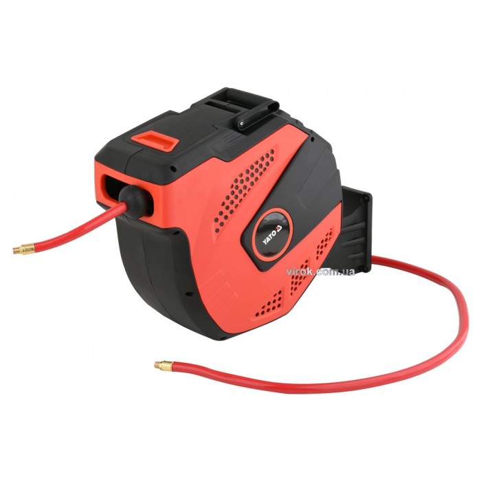 Шланг пневматичний ПВХ на котушці YATO з швидкоз'єдн. наконеч-ми 1/4", Ø=12.5 мм, тиск- 20Bar, l=15м