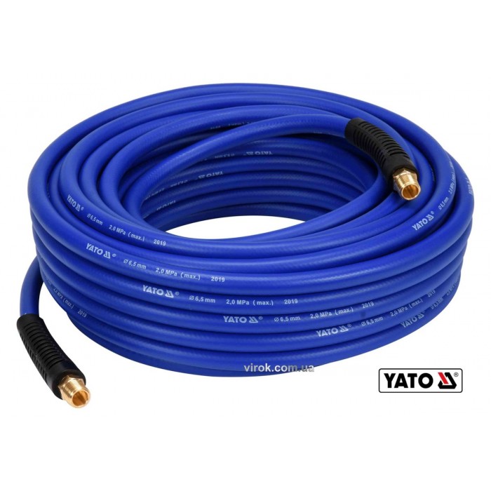 Шланг пневматичний гібридний (ПВХ+БНК) YATO: Ø6.5мм x20м, Ø=1/4", тиск ≤ 2 MPa, різьбов. з'єдн. [5]