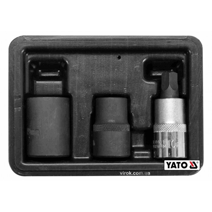 Головки 5-гранні для гальмівної системи авто YATO : квадрат-1/2", 10, 14, 19 мм, Cr-V, 3 шт [10/20]