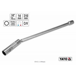 Ключ до свічок запалу 12-гранний магнітний YATO : квадрат- 3/8", М14 мм, L= 310 мм, Cr-V [15/60]