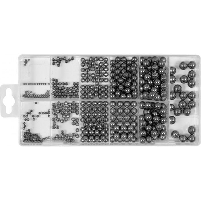 Кульки сталеві YATO різних розмірів Ø= 3/32”- 13/32”, 470 шт. [5/20]