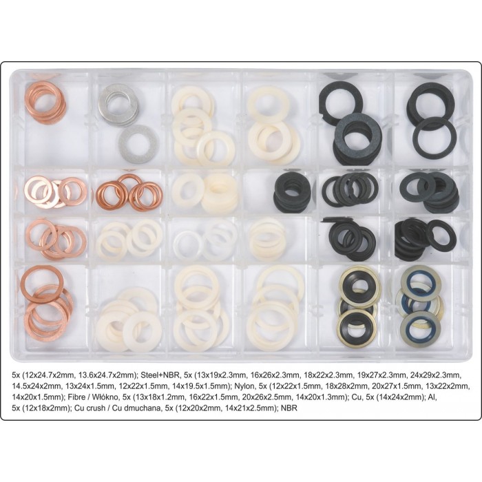 Прокладки для зливних корків YATO з різних матеріалів і різних розмірів, 120 шт [12]