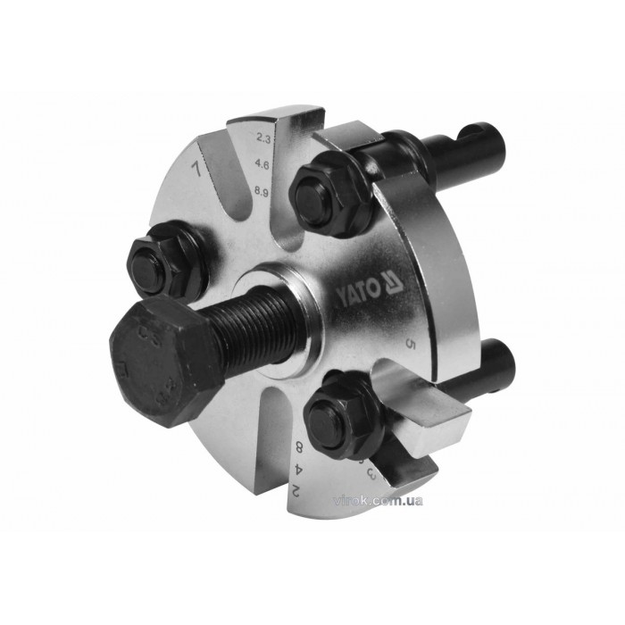 Знімач шківа в ГРМ двигуна, універсал. 3-лапковий YATO: тримач веретена- М24, Ø=60-90 мм, 8 положень