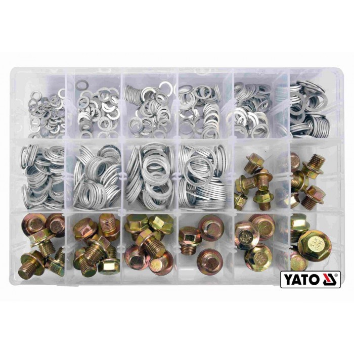 Шайби Ø6-20 мм і заглушки М10-М20, алюмінієві YATO в пластиковій коробці, набір, 534 шт. [12]