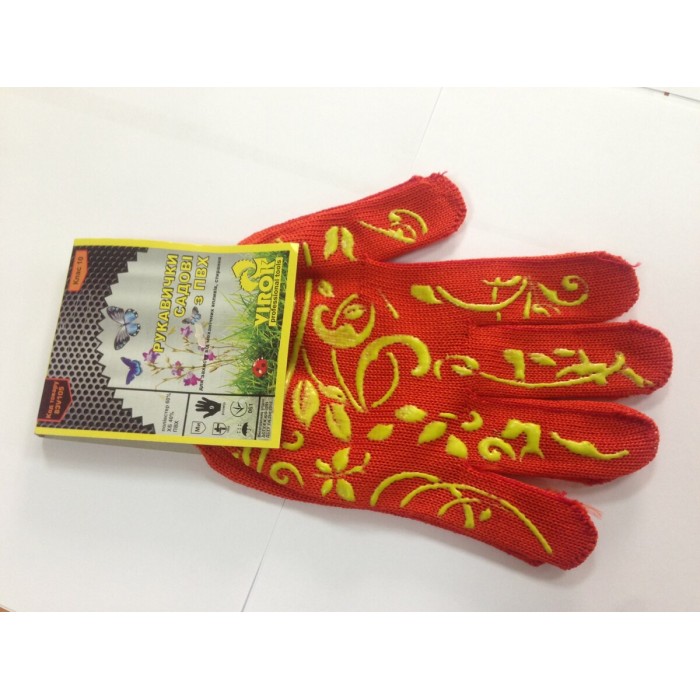 Рукавиці садова червона з ПВХ  (10 клас,бавовна 40%,поліестр 60%)розм. 8