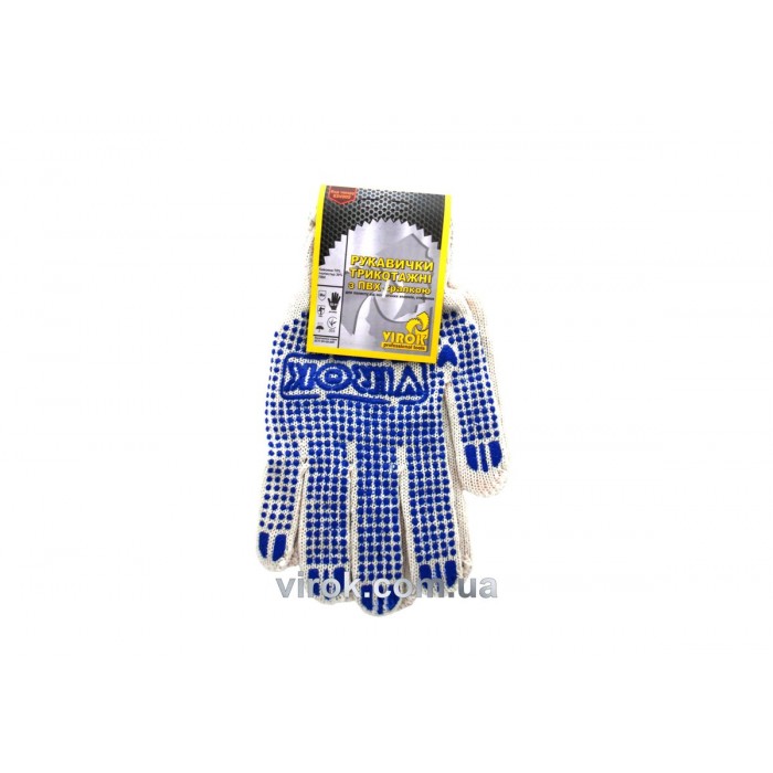 Рукавиці трикотажні VIROK білі з ПВХ крапкою (3 нитки; 70%- бавовна, 30%- поліестер), розм. 10