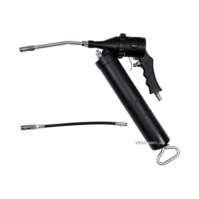 Шприц мастильний пневматичний YATO: 400см³, 220 л/хв, 0.6MPa. з жорстким і гнучким аплікаторами [10]