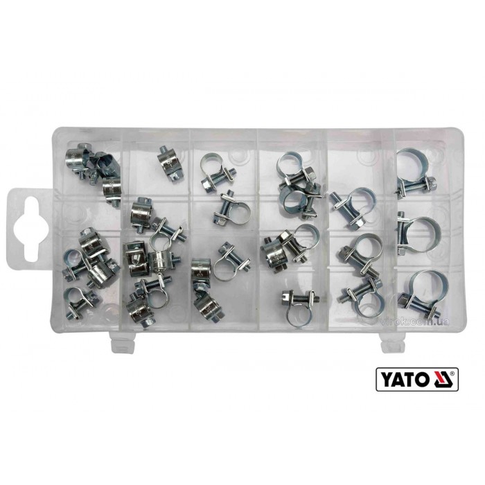 Хомути гвинтозатяжні металеві YATO : Ø= 6-16 мм, 30 шт [24/720]