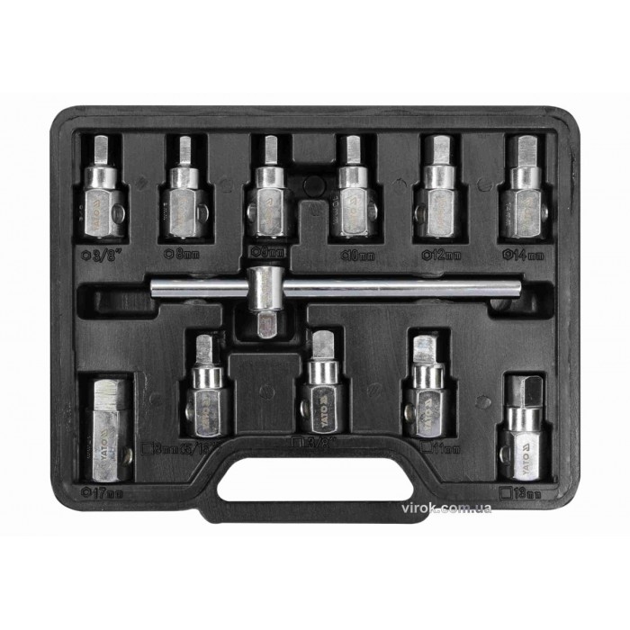 Набір ключів для зливної пробки масляного піддону YATO : квадрат- 3/8", 12 шт. [10/20]