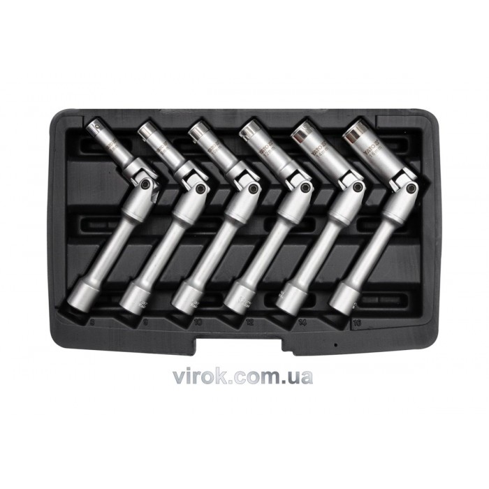 Ключі торцеві для свічок розжарювання YATO : 3/8", 8-16 мм, на шарнірі, Cr-V, 6 шт + кейс [10]