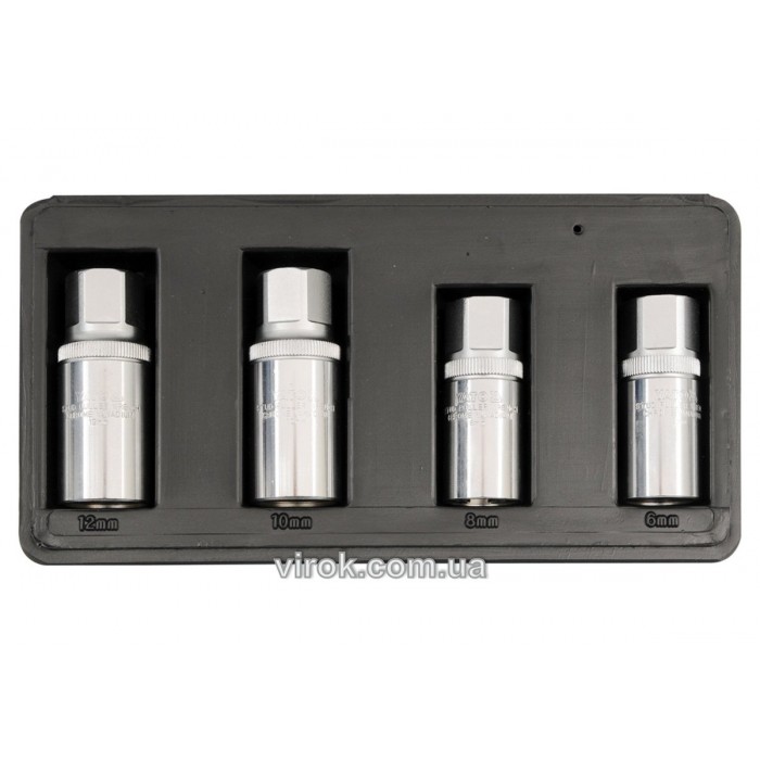 Головки для знімання штифтів YATO, з кв. 1/2, M=21мм, 6,8,10,12мм, набір 4шт. [6/24]