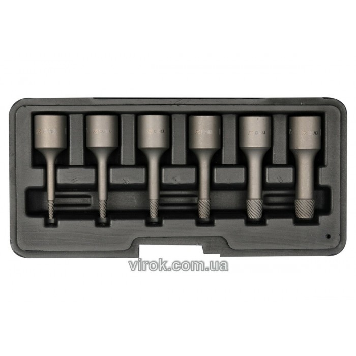 Набір екстракторів YATO : квадрат 3/8". Ø= 2-10 мм, для гвинтів 8660 HRC 49-52. 6 Од. [50]
