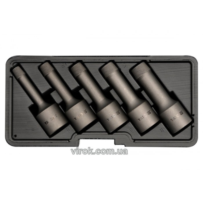 Набір екстракторів YATO : квадрат 1/2". Ø= 8-16 мм, для гвинтів 8660 HRC 49-52. 5 Од. [20]