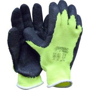 Рукавиці теплі TRIDENT-FROST трикотажні бавовняні жовті покритті рифленним латексом, розмір 10